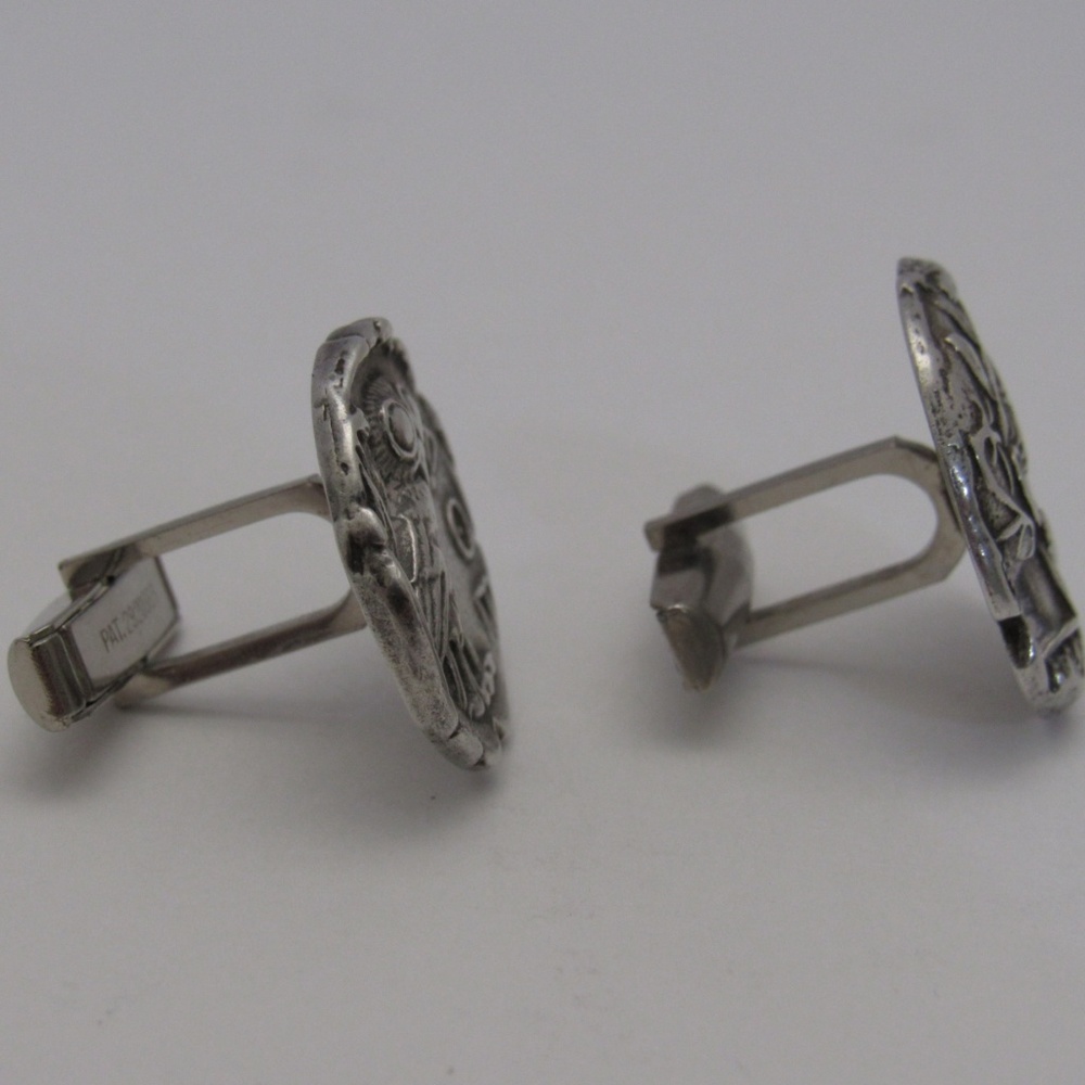SOLD - Vintage 925 Greek Athena's Owl Cuff Links - Picture 4 of 8
